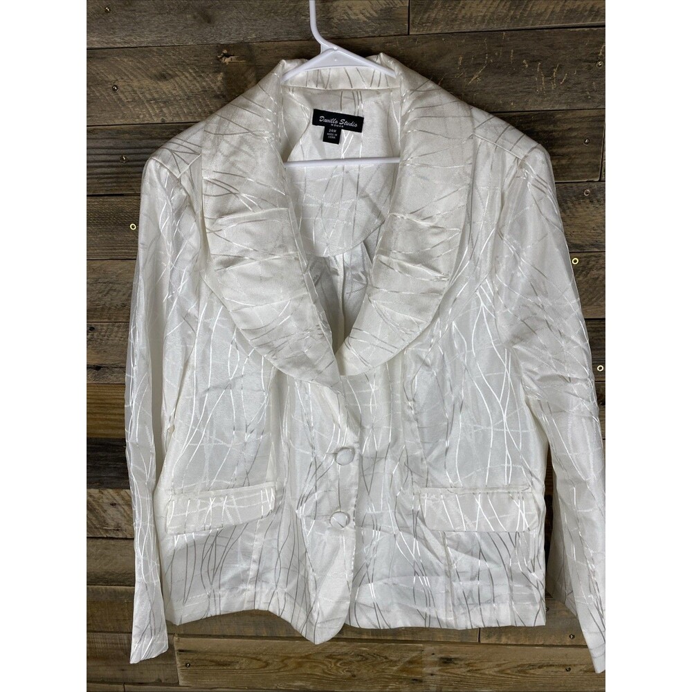 Danillo Studio Womens Sz 24W White Long Sleeve 3 Button Blazer Shoulder Pads